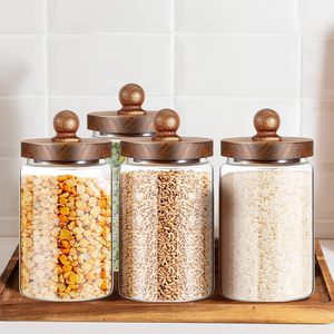 Juego de Recipientes de Vidrio Herméticos para Cocina Contemporánea, con Tapas de Madera, para Almacenamiento de Alimentos - Product Image 2