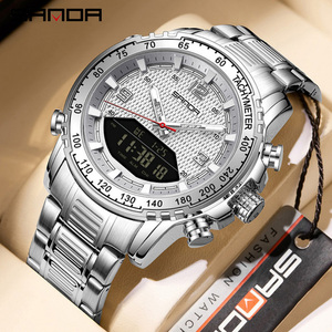SANDA 6332 นาฬิกาอิเล็กทรอนิกส์สำหรับผู้ชายสุดเท่ห์ นาฬิกาข้อมือมัลติฟังก์ชั่นแฟชั่นทันสมัยพร้อมโซนเวลาคู่ - Product Image 1