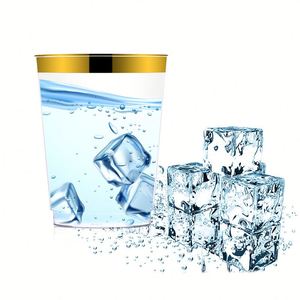 10oz Gold Plastic <b>Cups</b>, Clear Plastic <b>Cups</b> Tumblers, Elegant Gold Rimmed Plastic <b>Cups</b> - Product Image 1