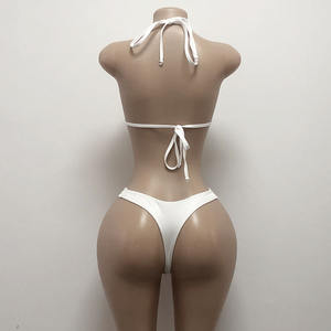 Tweedelig op maat gemaakt wit AB strass danspakje meisjes haltertop sexy string podium stripper outfit ballroom gemaakt van nylon - Product Image 6