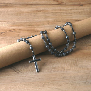 8mm naturale nero Labradorite cattolico <span class=keywords><strong>rosario</strong></span> collane <span class=keywords><strong>con</strong></span> croce ciondolo uomini <span class=keywords><strong>collana</strong></span> gioielli di meditazione - Product Image 3