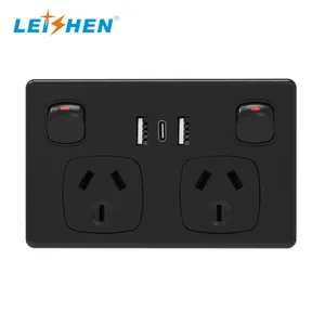 LS OEM Factory Good Quality DOUBLE USB CHARGER DUAL POWER SOCKET POWER POINT 2A 5V SAA BLACK POWERPOINT Electric Socket