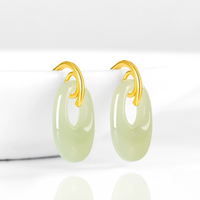 Boucles d'oreilles ethniques authentiques en argent sterling S925 plaqué or 18 carats avec jade Hetian naturel et jade Qing, élégantes et stylées pour femme