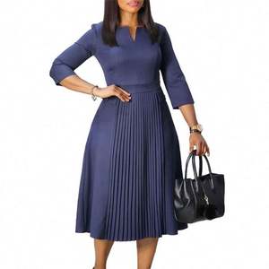 Новые стильные повседневные платья больших размеров для женщин из Европы, Америки и Африки, модные выпускные платья, плиссированное платье с рукавом до локтя - Product Image 1