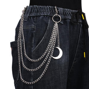 Chaîne de taille tibétaine en argent avec pendentif lune, double anneau, style punk, unisexe, chaîne de corps tendance pour tenue décontractée - Product Image 1