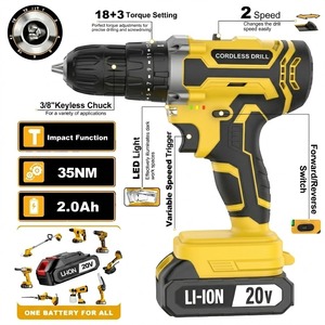 20V Cordless Battery <b>Powered</b> Keyless Chuck Mini Drill Set Screwdriver Variable Speed <b>Brushed</b> Motor DIY Tool CD-20ZJ-1-136PCS Imp - Product Image 2