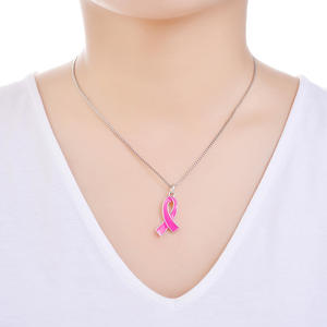 Moda creativa plata Aleación de Zinc Metal joyería Cinta Roja cáncer de mama mujeres conciencia colgante collar - Product Image 4