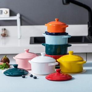 Ensemble de 4 pièces : Plat à ragoût en céramique, Plat de cuisson, Ensemble de couvercles, Bol vapeur pour <span class=keywords><strong>double</strong></span> cuiseur, Bol de cuisson pour œufs et friture à air, compatible cuisinière à <span class=keywords><strong>gaz</strong></span> - Product Image 1