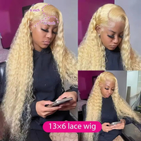 Perruque frontale en dentelle HD 13x4 Deep Wave 613 Blonde, 100% cheveux humains vierges, dentelle HD effet peau, prête à être expédiée