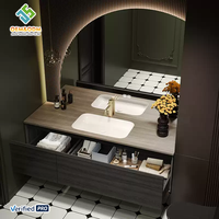 Meuble-lavabo mural moderne OEM 2025 en bois massif avec double vasque et égouttoir en cuivre, style ferme, pour salle de bain, chambre, entrepôt, école