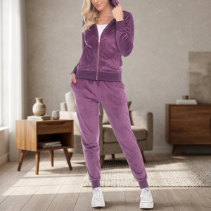 <b>Men's</b> Purple Fleece Crew Neck Vintage Woven Tracksuit Set Casual Autumn Knitted Solid Color Sweatshirt and <b>Pants</b> Jogger Style - Product Image 3