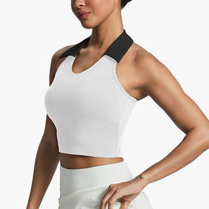 Top deportivo para mujer con cuello polo, estilo halter, bloques de color, a prueba de golpes, con efecto push-up, sin espalda, para yoga, fitness, running, tenis, ajuste ceñido - Product Image 1