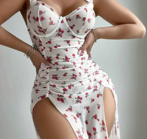 Vestido de falda larga de ganchillo Sexy para mujer Estilo de cosplay Estampado floral Slim Fit Gasa Lencería transparente para la firma de San Valentín - Product Image 4