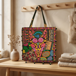 Sac à main vintage multicolore Banjara Hippo avec travail de miroir, mode été, sac à bandoulière, fermeture éclair, broderie en coton, toutes saisons - Product Image 4