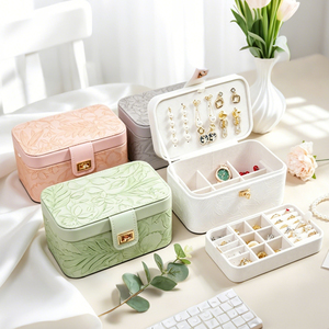 Button Flip Top Jewelry Box <b>Storage</b> Case with Compartments for Necklace Earrings Rings Jewelry Organizer <b>Chest</b> - Product Image 3