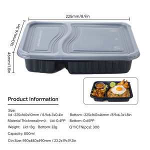 Boîte à lunch jetable à 2 compartiments, en plastique, pour la restauration rapide - Product Image 2