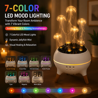 Diffuseur d'huiles essentielles en forme de méduse avec lumières dynamiques colorées, humidificateur d'aromathérapie à effet flamme et finition bois