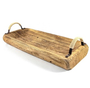 Rustic Wooden Rectangle Storage Tray With Carved <b>Border</b> Design For Indoor Living Room Use Kitchenware Wooden Tray - Product Image 2
