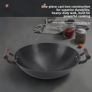 Wok Zhangqiu personnalisé, binaural, de style <span class=keywords><strong>ancien</strong></span>, en acier inoxydable forgé, avec fond multicouche composite, non revêtu, universel, antiadhésif, en bois - Product Image 4
