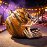 Décoration d'Halloween extérieure imperméable, grande statue de citrouille et de crâne 3D en fibre de verre, sculpture décorative pour les fêtes