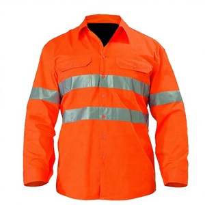 Chemise de travail haute visibilité à manches longues bicolore personnalisée, vêtements de travail réfléchissants, 100% coton, orange marine, ANSI classe 1 EN - Product Image 1