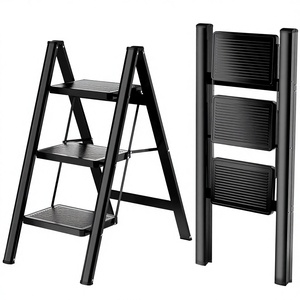 3-Stufen Stahl-Klappleiter 150 kg Tragkraft Rutschfeste Breite Stufen Tragbar für Zuhause Küche Büro - Product Image 1