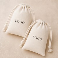 Ensemble de pochettes en coton côtelé avec cordon de serrage, cordon épais crème, impression personnalisée, logo, emballage cadeau pour bijoux, pochettes en gros