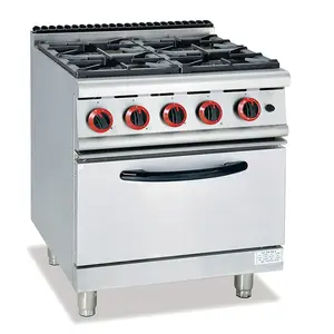 Commerciële Gas Range Met 4-Brander Lava Rock Grill Oven