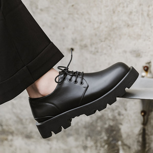 Chaussures Derby en cuir véritable pour hommes, semelle épaisse, bout rond, chaussures en cuir décontractées, talon de 5,5 cm, confortables, durables, élégantes - Product Image 6