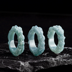 Anillo de dragón de jadeíta azul de agua de grado A natural de alta gama con grabado tridimensional de dragón de jade de grado hielo, tipo broche de solapa - Product Image 3
