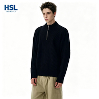 Pull tricoté noir uni décontracté pour homme, col montant à demi-zip, idéal pour les sorties, le street style et les tenues d'automne