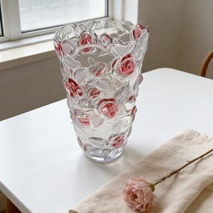 <span class=keywords><strong>Vase</strong></span> de table de <span class=keywords><strong>mariage</strong></span> personnalisé en verre rose, fait main, style Art Déco, cylindrique, écologique, <span class=keywords><strong>gravé</strong></span> de roses florales en relief - Product Image 5