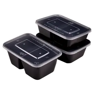 Rectangle 1000 disposable lunch box black plastic toggle box fast food takeout lunch box bowl cutlery with lid