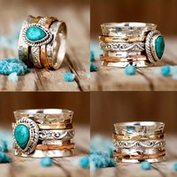 Bague vintage turquoise style western, manchette ajustable Emily avec concho et motif Squash Blossom, style bohème, pour mariage ou cadeau