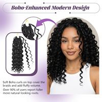 Extensions de cheveux au crochet pré-bouclées style Boho Gogo Curl, 10 pouces, noir naturel, fibre protéinée pure, 10,08 onces, ondulations profondes et serrées, style Beach Curl