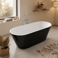 Bañera Ovalada de Dos Puntos de Apoyo, Independiente, en Negro Brillante y Blanco, para Baño Moderno, 150cm 170cm