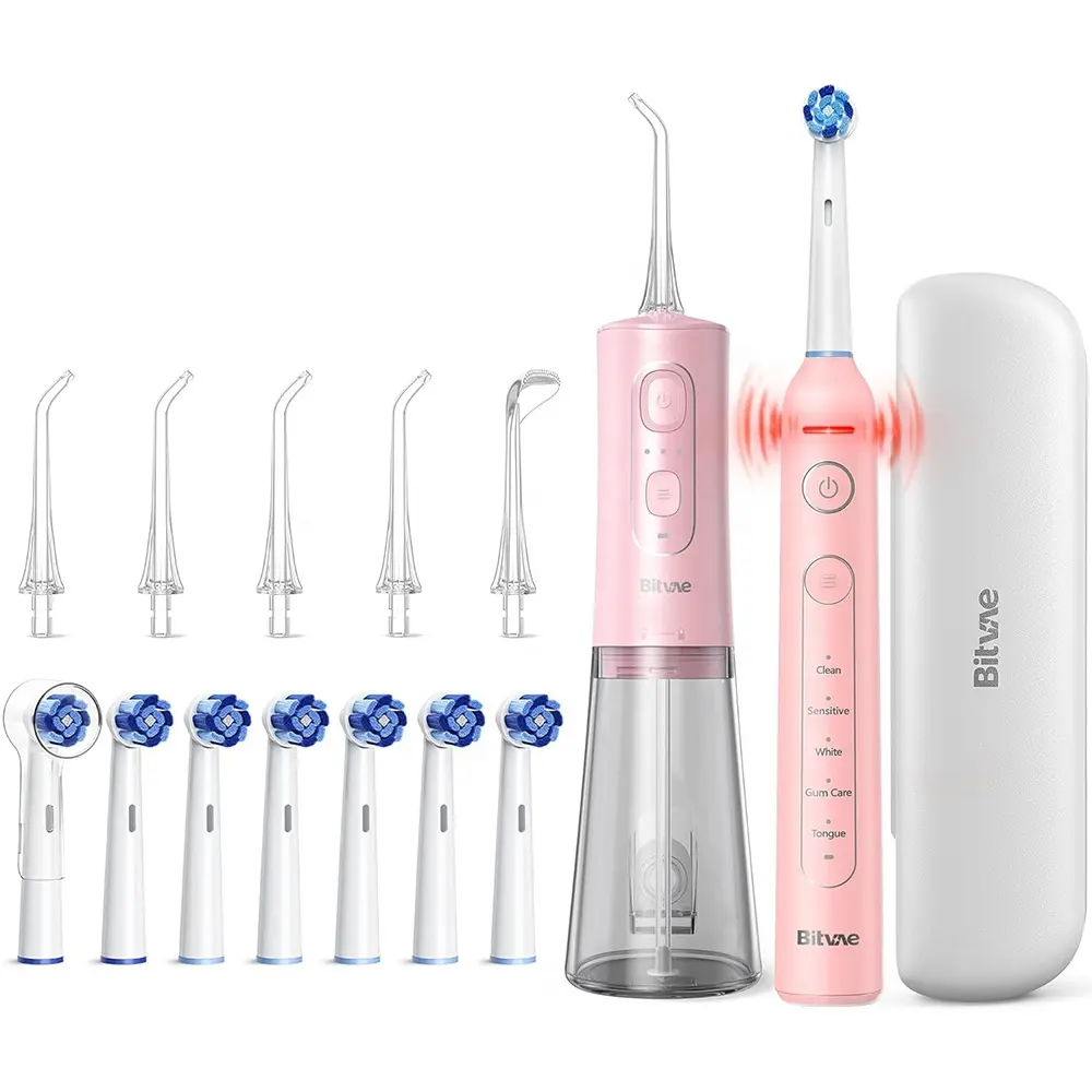 Bitvae Roze R2 Roterende Elektrische Tandenborstel & C2 Waterflosser