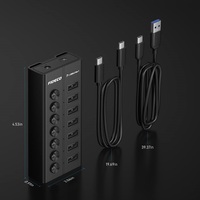 Penjualan Terbaik aluminium 7 port usb 3.0 hub dengan adaptor mengisi 5gbps dengan saklar individu 7 port usb hub