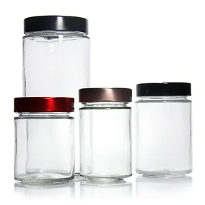 Empty Clear Round 4 Oz 8 Oz 12 Oz 20 Oz Glass Dry Food Storage Jar For Sauce Honey Jam Pickle