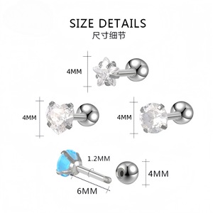 Boucles d'oreilles clous en acier inoxydable avec cristaux, 1,2*6*44MM, sertissage griffe, motifs cœur, étoile, carré, rond, pour oreilles percées, usage quotidien - Product Image 2