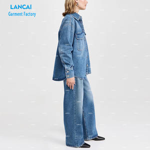 Hiver Automne Veste en jean et pantalon à jambes larges Vêtements deux pièces Ensemble deux pièces pour femmes - Product Image 2