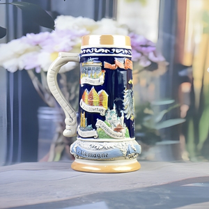 Jarra de <span class=keywords><strong>Cerveza</strong></span> de Cerámica con Diseño de Águila Alemana, Jarra de <span class=keywords><strong>Cerveza</strong></span> con Borde Dorado y Relieve 3D en <span class=keywords><strong>Azul</strong></span> Oscuro, Jarra Coleccionable para Bar en Casa - Product Image 3