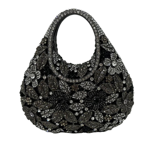 Sac de soirée pour femme, motif floral délicat, strass, pochette à poignée supérieure en cristal étincelant, idéal pour rendez-vous galant et anniversaire - Product Image 2