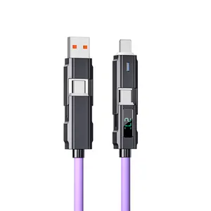 4 In 1 USB C Fast Data Cable With LED Display PD Cable For IPhone 15 Laptop With Indicator Light, LED Display PD Charging Cable