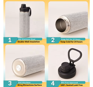 ขวดน้ำสแตนเลส 32 ออนซ์ ประดับเพชรเทียม พร้อมหลอดดูด ขายส่ง - Product Image 5