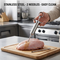 Injecteur de viande en acier inoxydable avec 2 aiguilles, seringue à marinade pour barbecue, dinde, poulet, outil d'injection de saveur et de saumure