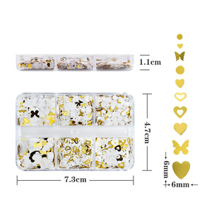 Paillettes papillon or blanc décorations Nail Art 6 grilles breloques pour ongles saint-valentin amour coeur forme paillettes pour la conception des ongles - Product Image 4