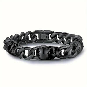 Pulsera de cadena cubana de acero inoxidable con calavera para hombre, estilo Hip Hop, color dorado y plateado, accesorio de joyería de moda - Product Image 5