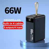 Banco de Energía de Gran Capacidad 200000mah, Lámpara de Camping para Exteriores, Pantalla LED, Carga Rápida de 66W, Bancos de Energía con 4 Cables Integrados