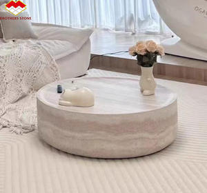 Plinthe en marbre Plateau de table basse en ciment Table centrale en béton Socles ronds en pierre de marbre travertin - Product Image 1